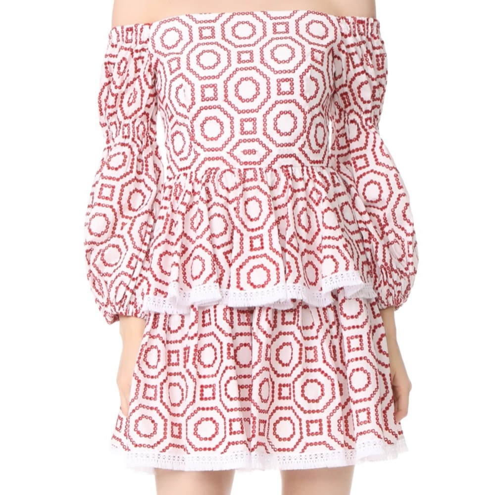Alexis Red and White Embroidered Lezah Dress
